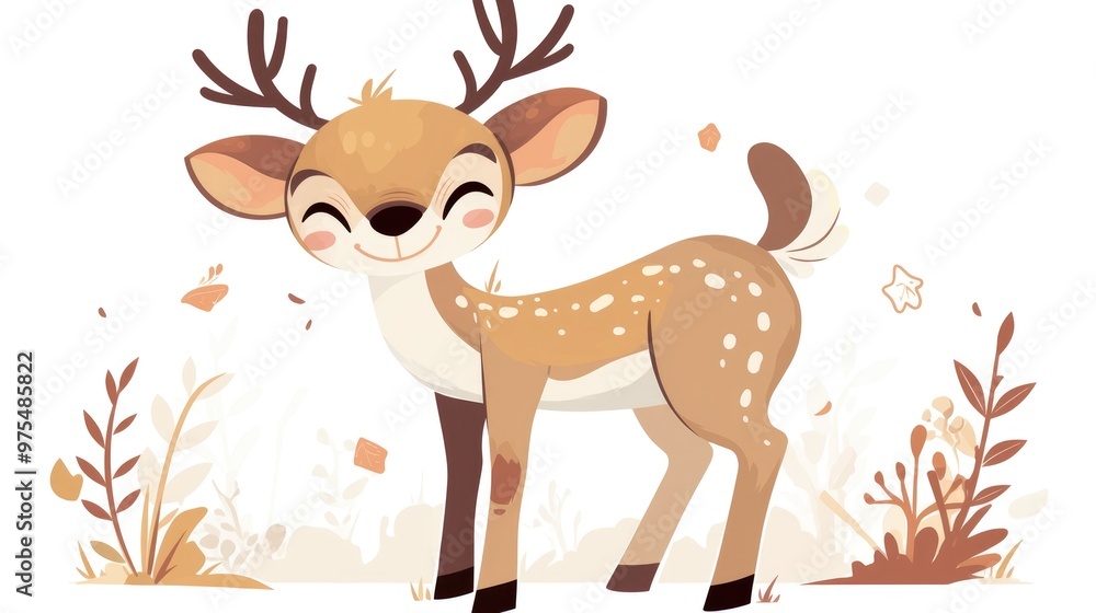 Vector illustration of a cute spotted deer on a white background designed in a flat cartoon style Ideal for children s decor and patterns featuring joyful young reindeer Vector illustration of a cute spotted deer on a white background designed in a flat cartoon style Ideal for children s decor and patterns featuring joyful young reindeer