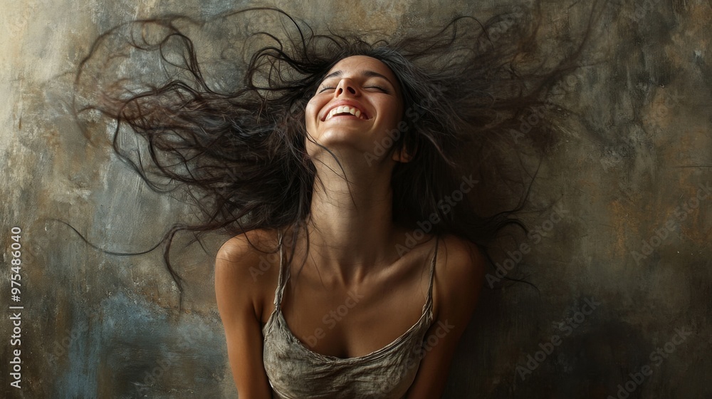 Naklejka premium Celebrate joy and laughter with this captivating image of a woman enjoying a moment