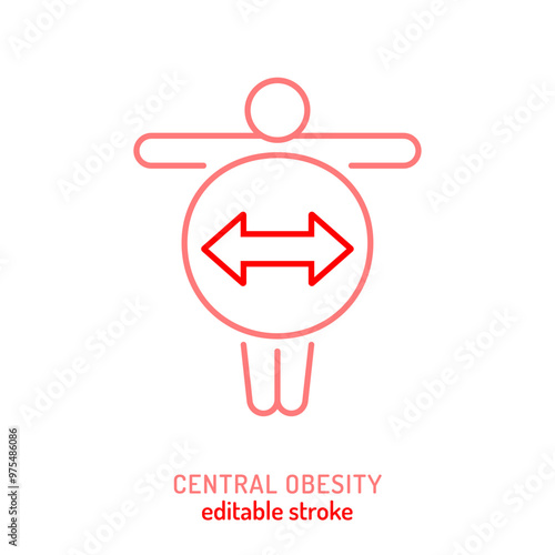 Intra-abdominal fat icon. Truncal obesity line pictogram.
