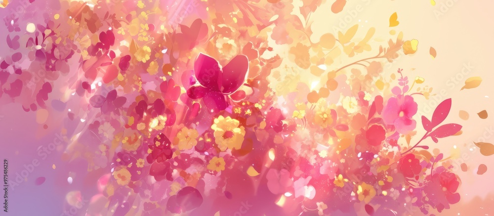 Vibrant macro photography of colorful flowers with magical lighting Abstract design featuring a pink and yellow background ideal for creative wallpaper and nature inspired art Vibrant macro photography of colorful flowers with magical lighting Abstract design featuring a pink and yellow background ideal for creative wallpaper and nature inspired art