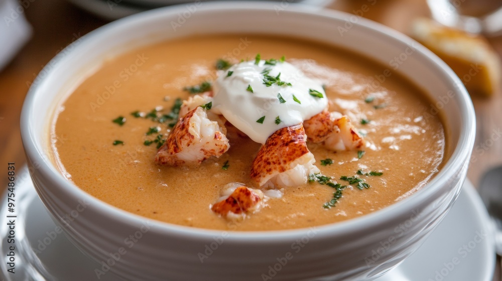 Creamy Lobster Bisque with Chunks of Lobster and Cream Creamy Lobster Bisque with Chunks of Lobster and Cream