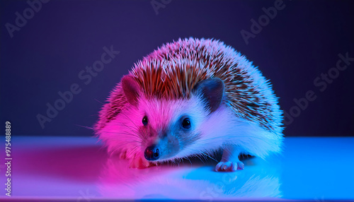 hedgehog in a neon light studio photo