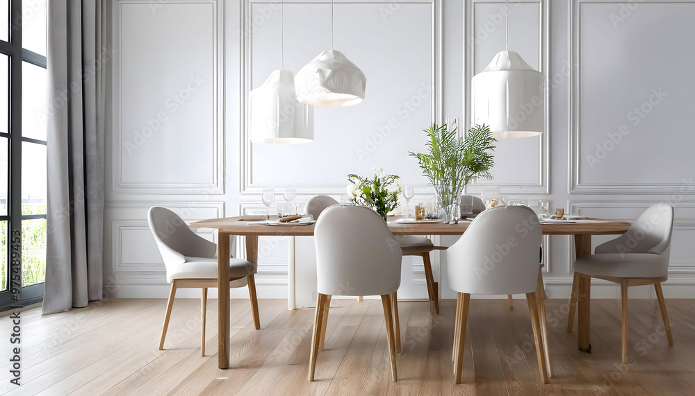 Fototapeta premium dining cafes dresser blank apartment background 3d white mockup illustration