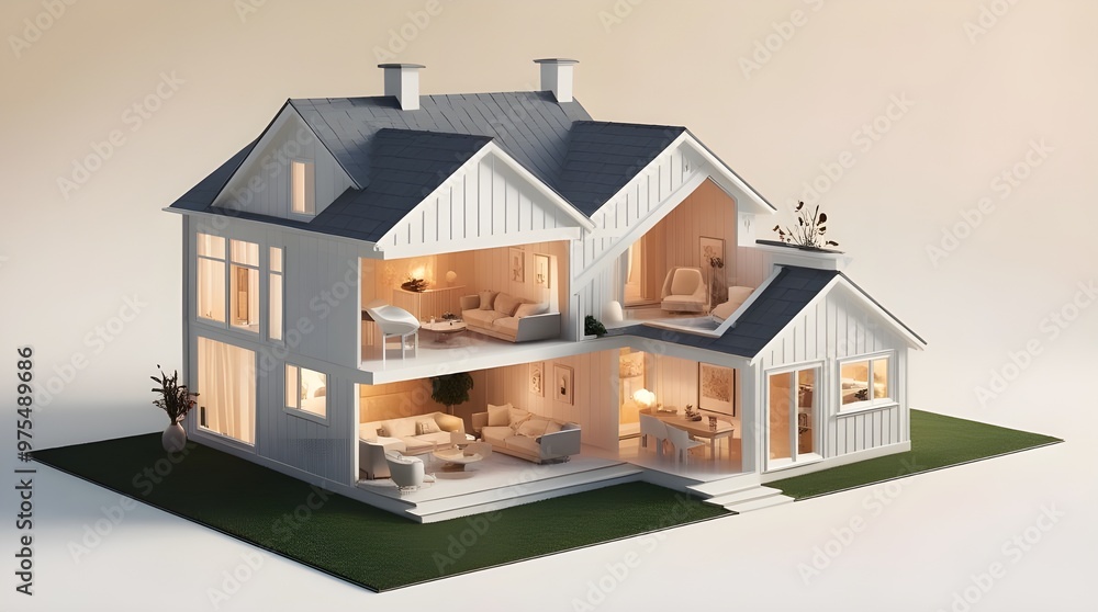 3D isometric illustration of a two-story modern house 3D isometric illustration of a two-story modern house