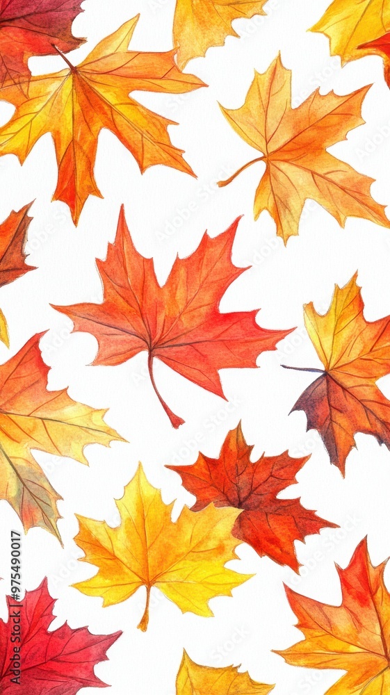 Watercolor collection of autumn maple leaves and red,yellow,Hand drawn nature design elements isolated on white background,Hand paint,Perfect for creating cards, design,copy space. Watercolor collection of autumn maple leaves and red,yellow,Hand drawn nature design elements isolated on white background,Hand paint,Perfect for creating cards, design,copy space.