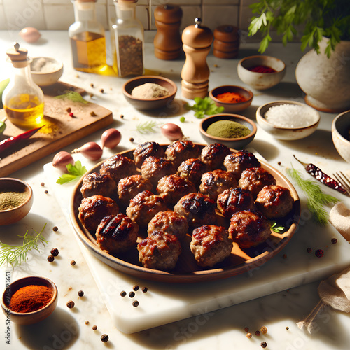 Grilled Abkhazura Meatballs on White Marble Counter