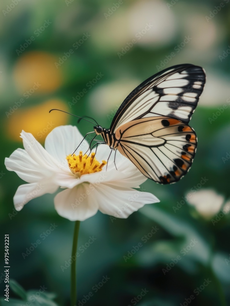 Butterfly on White Flower, Butterfly on White Flower,