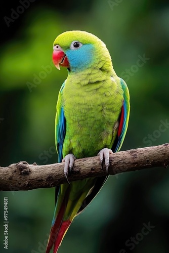 Green Parrot on Tree Branch