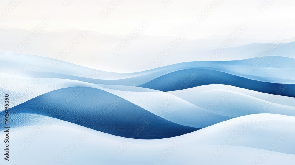 A serene winter landscape with gentle blue and white gradients, evoking a sense of calm with its flowing shapes and soft transitions A serene winter landscape with gentle blue and white gradients, evoking a sense of calm with its flowing shapes and soft transitions