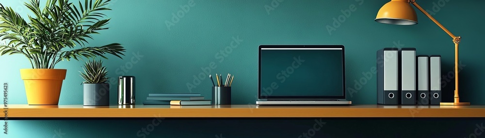 A modern office desk with business travel essentials neatly arranged A modern office desk with business travel essentials neatly arranged
