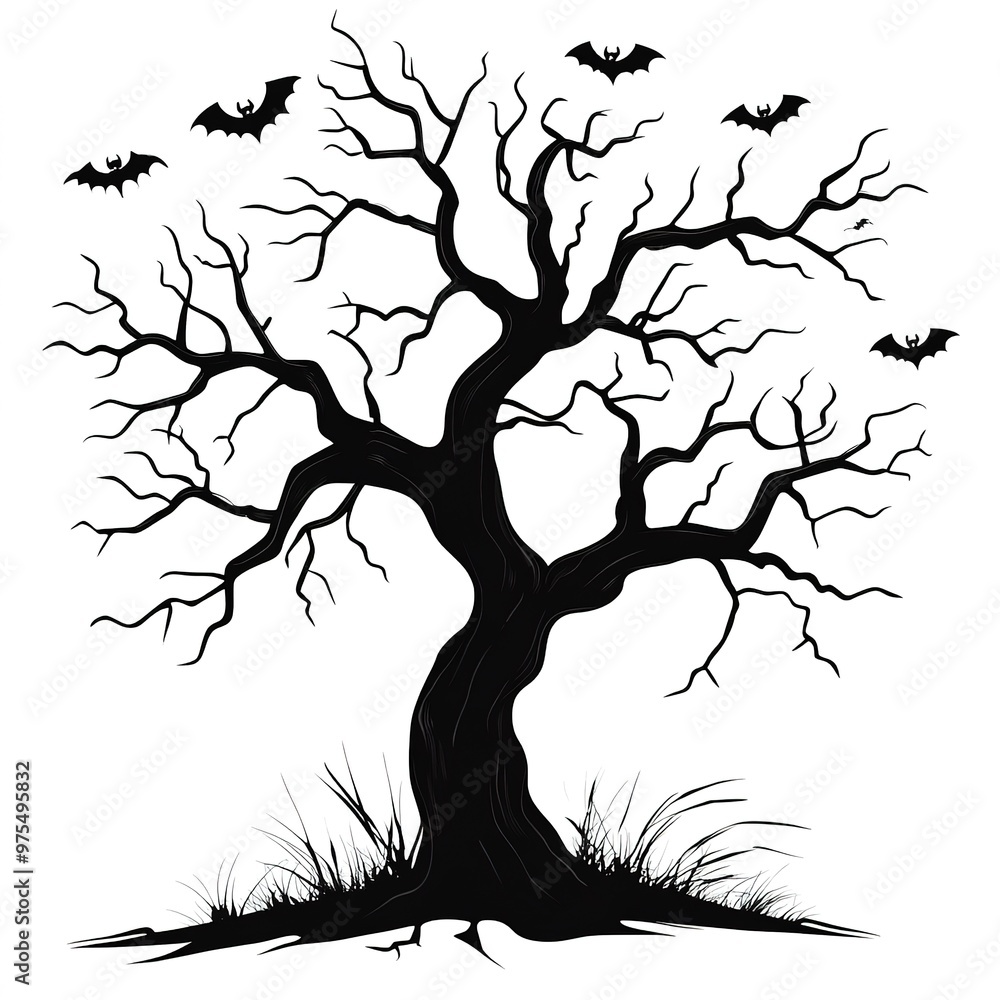 Halloween Tree Silhouette Isolated on White Background. Vector Illustration. Halloween Tree Silhouette Isolated on White Background. Vector Illustration.