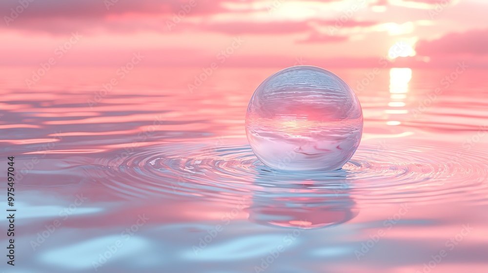 A serene sphere floats on tranquil waters, reflecting soft pastel hues at sunset, creating a dreamy and peaceful atmosphere. A serene sphere floats on tranquil waters, reflecting soft pastel hues at sunset, creating a dreamy and peaceful atmosphere.