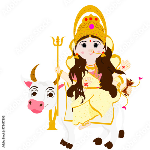 mahagauri goddess illustrtion - eighth day of Navaratri -  Happy Navaratri
