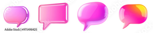 set of glossy purple speech bubbles isolated on transparent background
