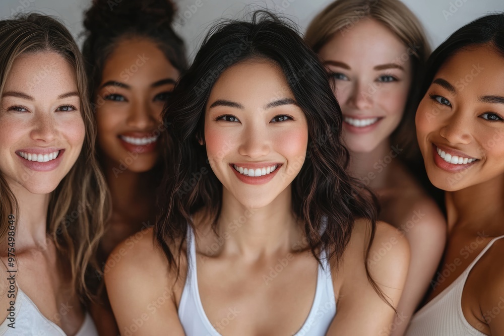 A group of diverse friends from different ethnic backgrounds, smiling and standing close together, showcases the beauty of unity and friendship across cultures on white background. A group of diverse friends from different ethnic backgrounds, smiling and standing close together, showcases the beauty of unity and friendship across cultures on white background.