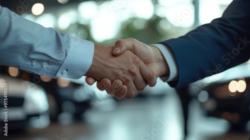 Handshake Between Customer and Sales Manager in Car Dealership Following Luxury Car Purchase