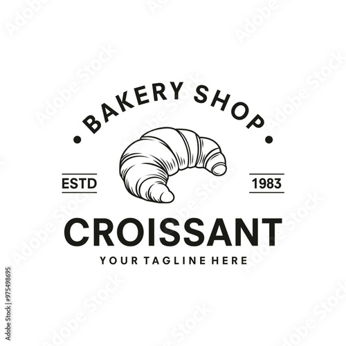 Croissant Lettering and Doodle Naive Image for Your Bakery and Cafe Logo Template.