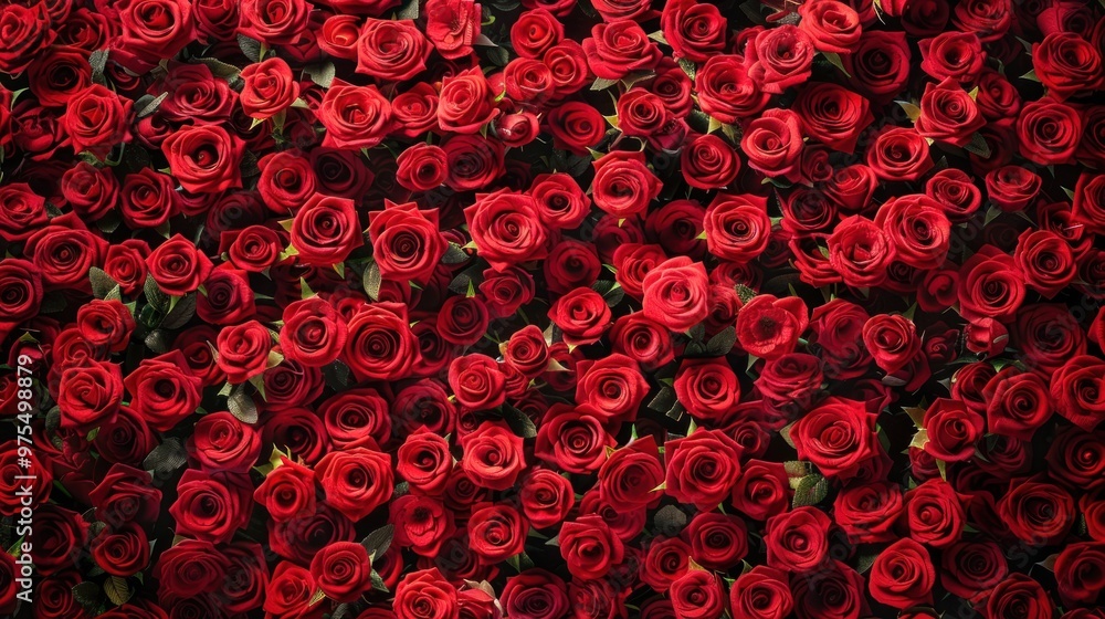 Top view of fresh red roses scattered beautifully in the background. Top view of fresh red roses scattered beautifully in the background.