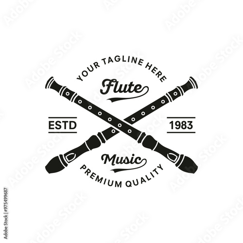 vintage logo Flute vector template illustration