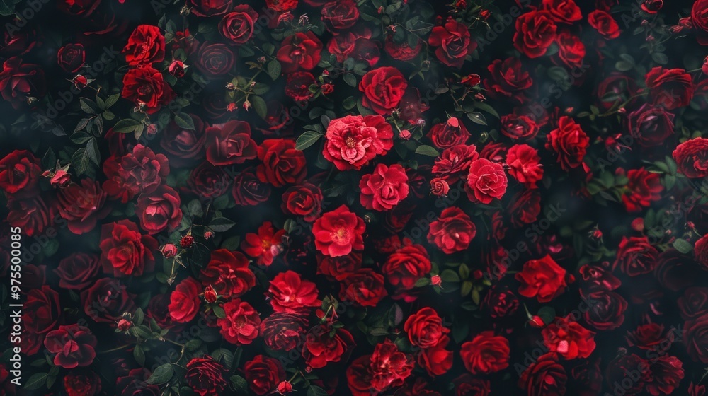 Close-up of a background of a bunch of fresh red roses.