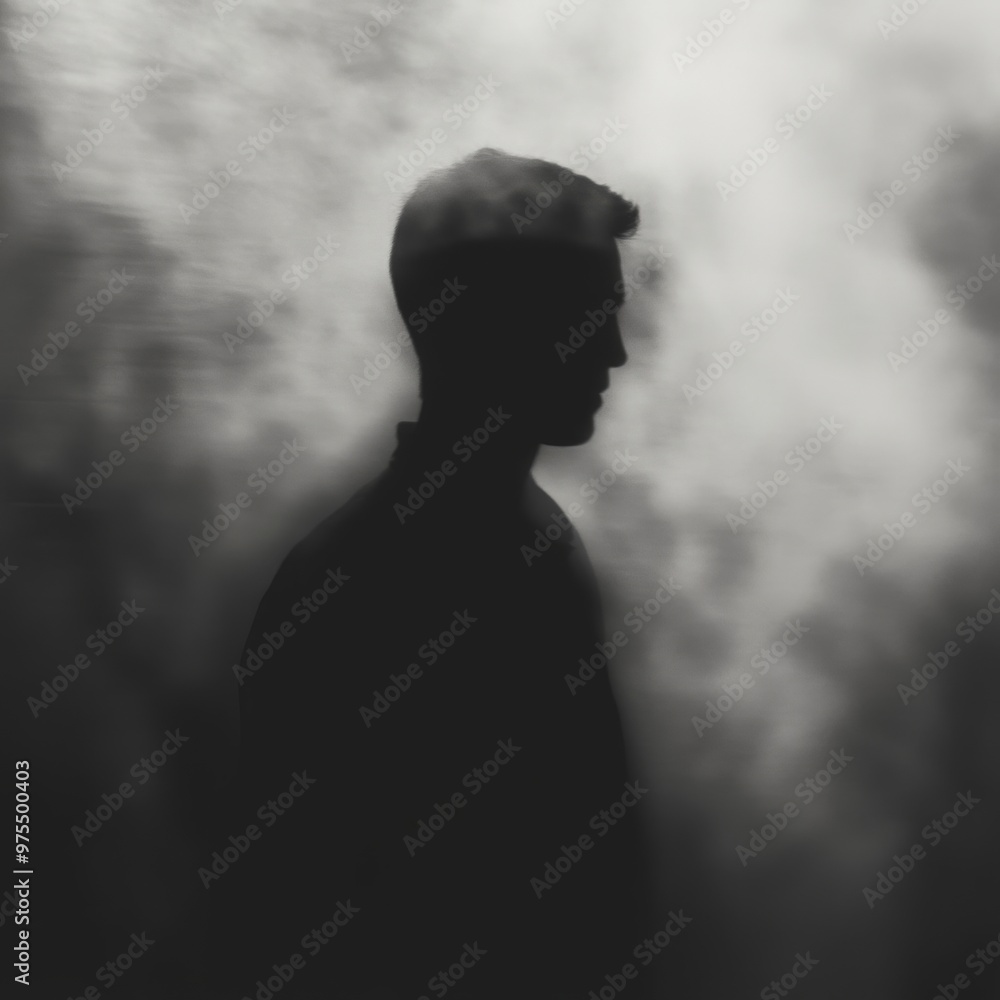 A man's silhouette stands in a swirling mist. A man's silhouette stands in a swirling mist.