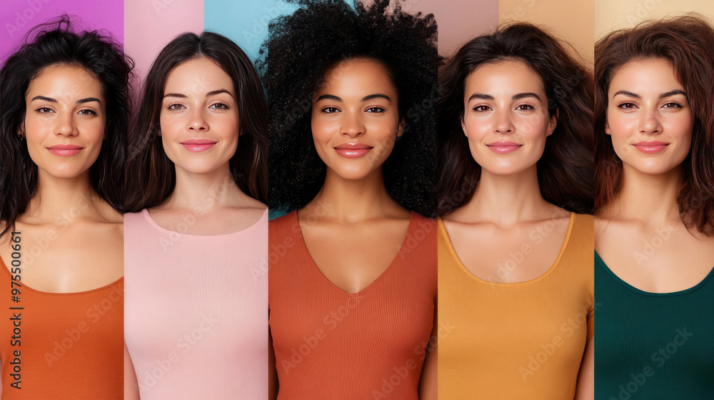 A collection of diverse women faces reflects modern beauty standards across various racial backgrounds. A collection of diverse women faces reflects modern beauty standards across various racial backgrounds.