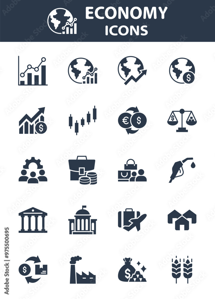 set of economy icons, investment, business, financial set of economy icons, investment, business, financial