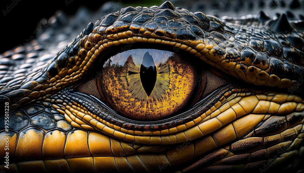 Fototapeta premium Close up of Alligator Eye with Detailed Scales