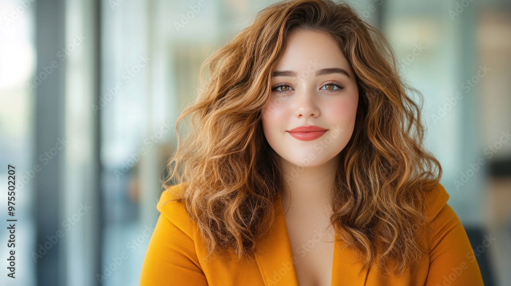 A plump woman in a professional setting confidently navigates her day, her confidence shining through. A plump woman in a professional setting confidently navigates her day, her confidence shining through.