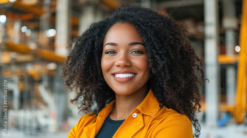 A professional female engineer stands proudly in front of a construction site, with a confident smile. A professional female engineer stands proudly in front of a construction site, with a confident smile.