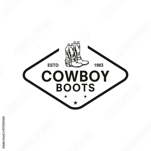 vintage logo cowboy bots vector template illustration