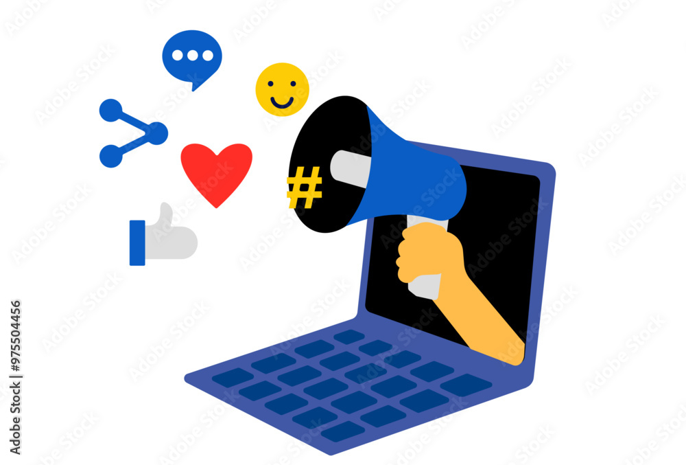 Social media marketing megaphone illustration Social media marketing megaphone illustration