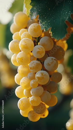 Detailed shot of ripe white grapes