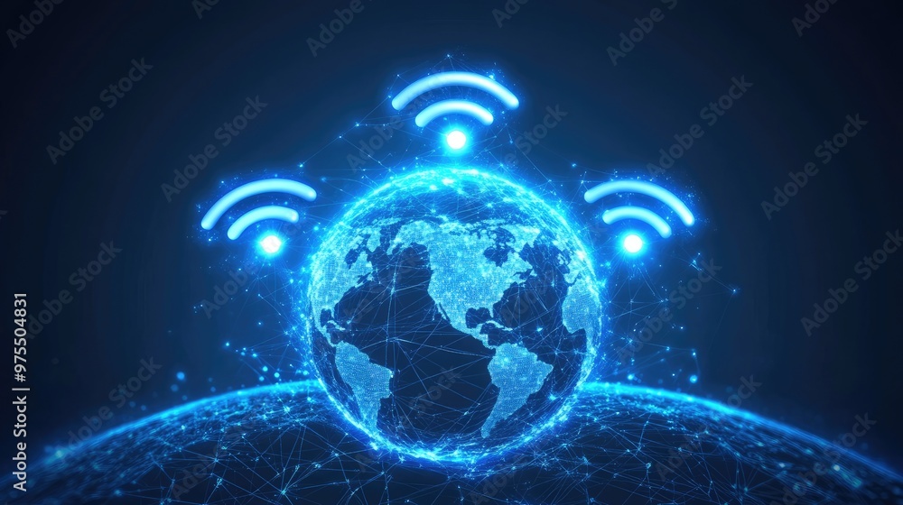 Fototapeta premium globes with network, WiFi,internet icons