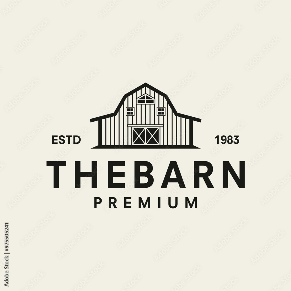 Fototapeta premium Vintage Line Art Barn / Farm Logo Design Vector Template