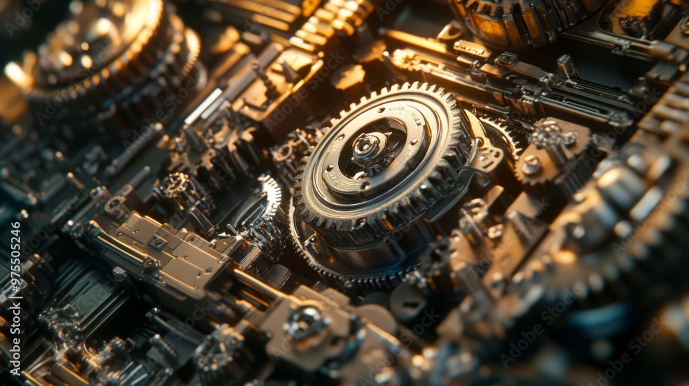 Intricate gears and machinery elements are featured, highlighting the complexity of industrial operations in a closeup setting