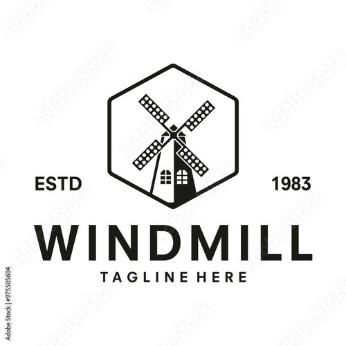 vintage logo windmill vector template illustration