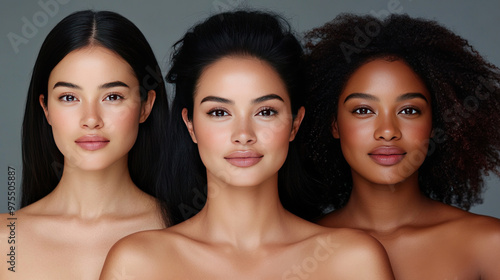 The image celebrates the natural beauty of women from different races, each with distinct facial characteristics.