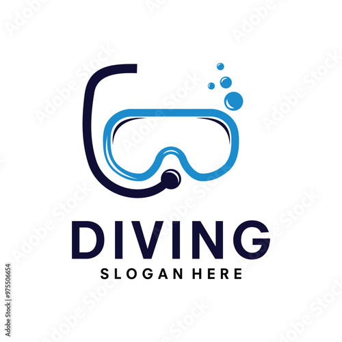 Diving mask and snorkel flat icon isolated