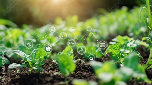 Weeds with agricultural technology icons photo