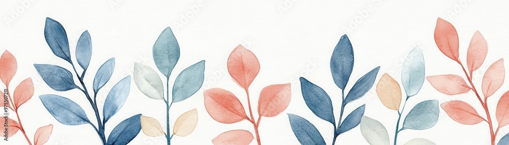 Fototapeta premium Beautiful watercolor leaves in pastel colors, perfect for backgrounds, invitations, and nature-themed designs.