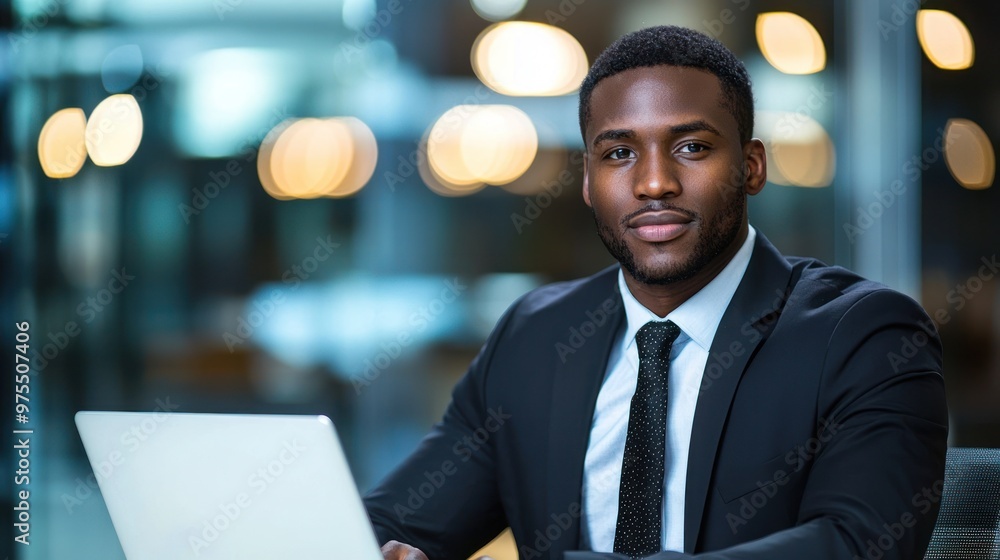 Successful business man in a modern office working on laptop Successful business man in a modern office working on laptop