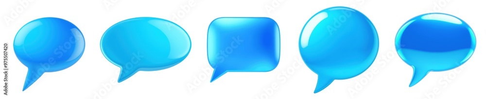 set of glossy blue speech bubbles isolated on transparent background set of glossy blue speech bubbles isolated on transparent background