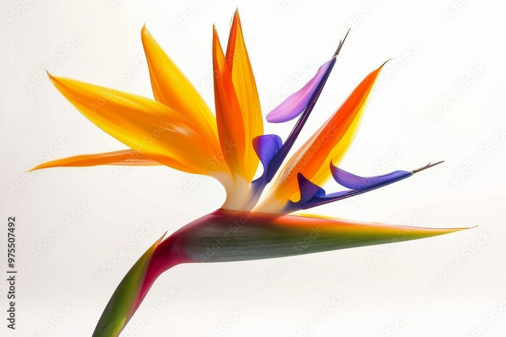 Bird of Paradise Tropical Flower Isolated, Strelitzia Bloom, Orange Exotic Bird Head Flower on White Bird of Paradise Tropical Flower Isolated, Strelitzia Bloom, Orange Exotic Bird Head Flower on White