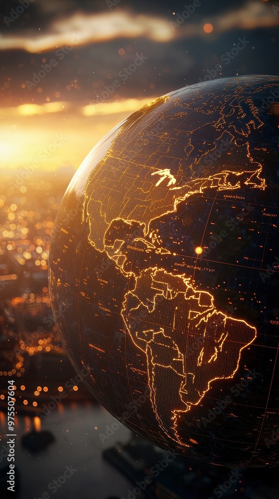 A stunning view of Earth illuminated at night, showcasing glowing city lights against a backdrop of a vibrant sunset. A stunning view of Earth illuminated at night, showcasing glowing city lights against a backdrop of a vibrant sunset.