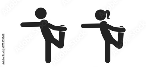 Isolated sport pictogram couple aerobics, yoga, stretching, warm up, cooling down exercise 