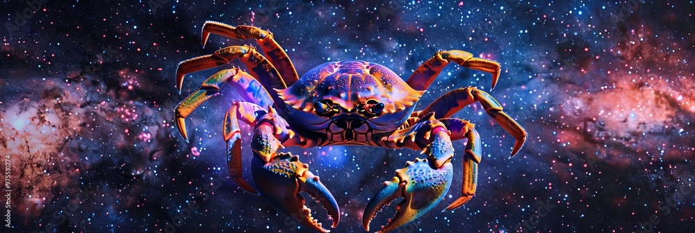 Cancer Zodiac Sign, Crab Horoscope Symbol, Magic Astrology Lobster, Crayfish in Fantastic Night Sky Cancer Zodiac Sign, Crab Horoscope Symbol, Magic Astrology Lobster, Crayfish in Fantastic Night Sky