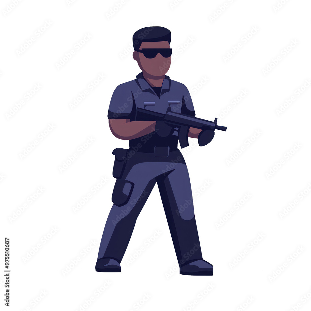 A cartoon style armed security guard stands confidently, ready to protect. Ideal for police or safety-related projects. transparent background A cartoon style armed security guard stands confidently, ready to protect. Ideal for police or safety-related projects. transparent background