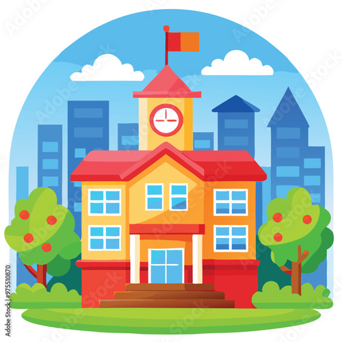 Picture of a School Building with clock on it, College ,Academy or Mention Cartoon Vector 