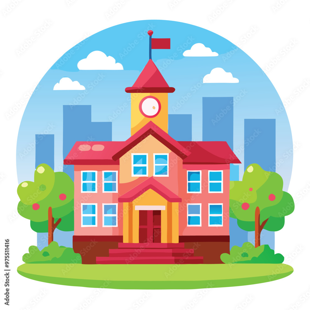 Picture of a School Building with clock on it, College ,Academy or Mention Cartoon Vector Picture of a School Building with clock on it, College ,Academy or Mention Cartoon Vector
